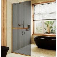 Душевая перегородка Maybah Glass 890x1950 в узком профиле Золото стекло графитовое