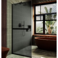 Душевая перегородка Maybah Glass 890x1950 в узком профиле Черный стекло графитовое матовое