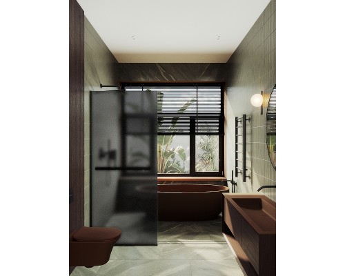 Душевая перегородка Maybah Glass 890x1950 в узком профиле Черный стекло графитовое матовое