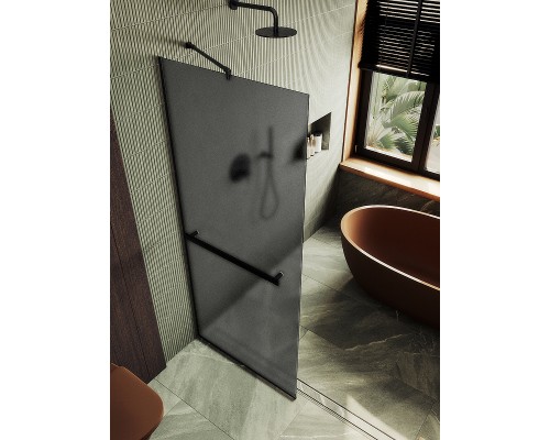 Душевая перегородка Maybah Glass 890x1950 в узком профиле Черный стекло графитовое матовое