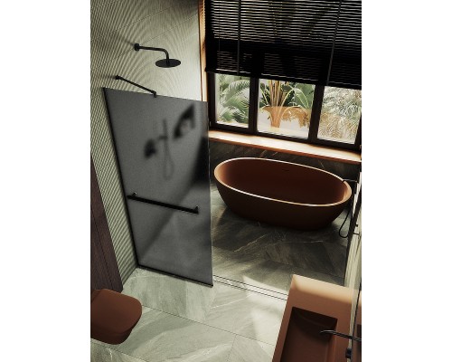 Душевая перегородка Maybah Glass 890x1950 в узком профиле Черный стекло графитовое матовое
