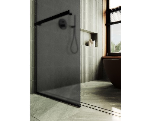 Душевая перегородка Maybah Glass 890x1950 в узком профиле Черный стекло графитовое матовое