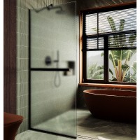 Душевая перегородка Maybah Glass MGD-737-6у 890x1950 в узком профиле Черный стекло сатиновое