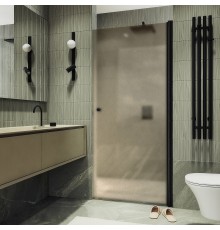 Душевая дверь Maybah Glass 900x1980 на монопетле Черный стекло бронзовое матовое