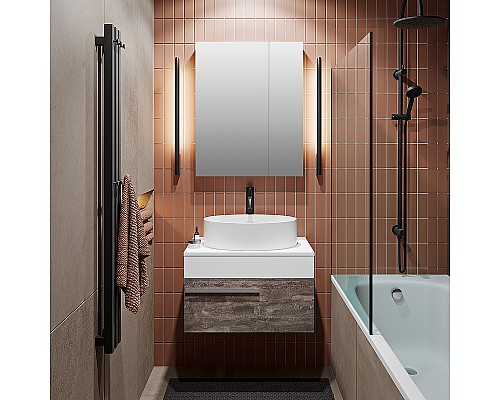 Тумба под раковину Runo Вудлайн 65 00-00001341 подвесная Белая Железный камень