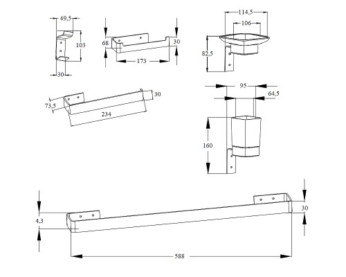 Набор аксессуаров для ванной Boch Mann CR-D01B BM9645 Черный матовый