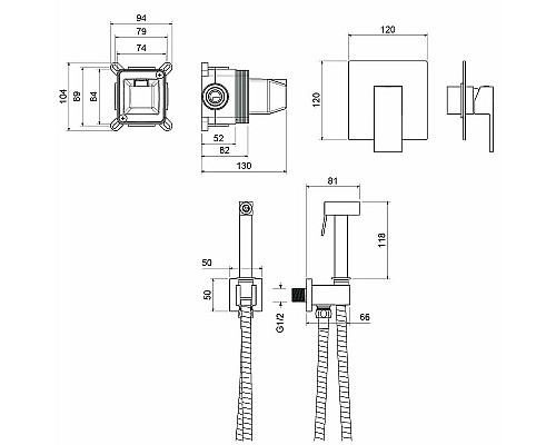 Гигиенический душ со смесителем Aquatek Либра AQ1619MB Черный матовый