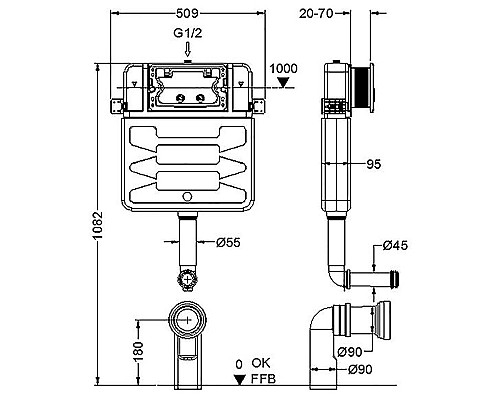 Смывной бачок Aquatek INS-0000019 для унитаза без клавиши смыва