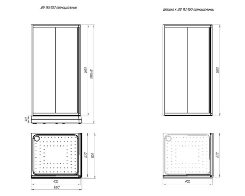 Душевой уголок Radomir Дрим 100x90 R профиль Черный стекло матовое