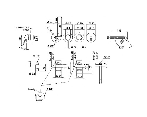 Смеситель для ванны Remer X-Style X96S03ROXXBO Белый матовый