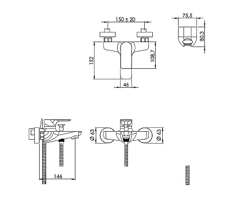 Смеситель для ванны Remer Infinity I02BG Золото брашированное