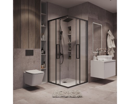 Душевой уголок Grossman Cosmo 90х90 300.K33.02.9090.21.02 профиль Черный матовый стекло шиншилла