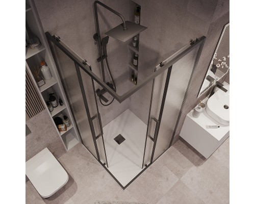 Душевой уголок Grossman Cosmo 90х90 300.K33.02.9090.21.02 профиль Черный матовый стекло шиншилла