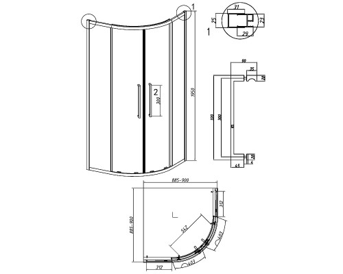 Душевой уголок Grossman Cosmo 90х90 301.K33.02.9090.21.02 профиль Черный матовый стекло шиншилла