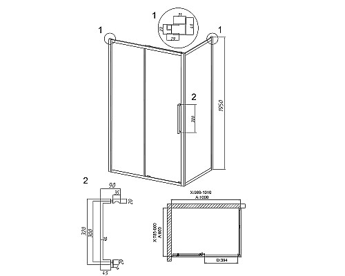 Душевой уголок Grossman Cosmo 100х80 120.K33.02.1080.21.02 профиль Черный матовый стекло шиншилла