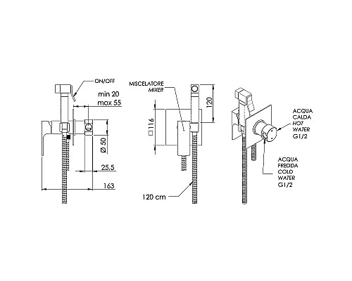 Гигиенический душ со смесителем Remer Absolute AU65NO Черный матовый