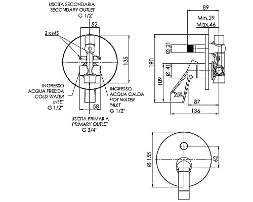 Смеситель для душа Remer Slash SL09HNO Черный матовый
