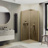 Душевой уголок Maybah Glass 900x900x1980 на монопетлях Золото стекло бронзовое