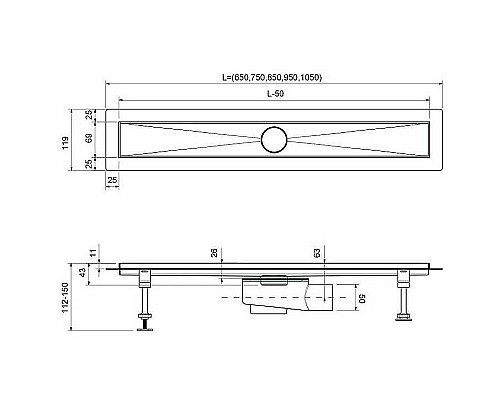 Душевой лоток Timo Drain System 60 DS230206/00 с решеткой Хром  / под плитку