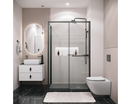 Душевой уголок Grossman Style 130х70 профиль Черный матовый стекло прозрачное