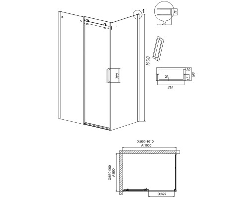 Душевой уголок Grossman Classic 100х90 120.K33.04.1090.21.10 профиль Черный матовый стекло тонированное