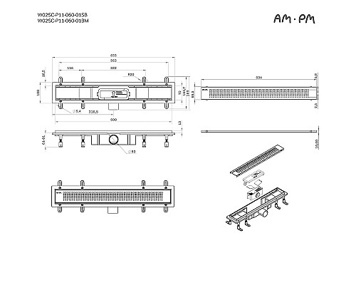 Душевой лоток AM.PM PrimeFlow 60 W02SC-P11-060-01BM с Черной матовой решеткой Cut Gradient