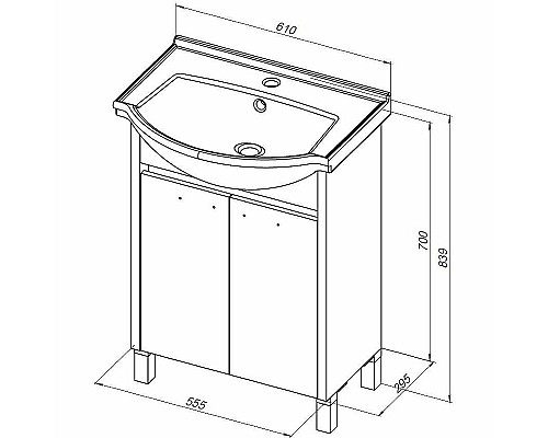 Тумба под раковину Aquanet Донна 60 294390 Белый глянец