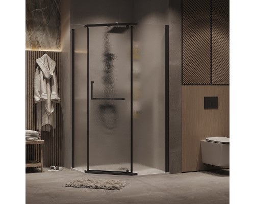 Душевой уголок Grossman Pragma 100х100 302.K33.03.1010.21.02 профиль Черный матовый стекло шиншилла