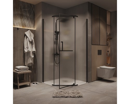 Душевой уголок Grossman Pragma 100х100 302.K33.03.1010.21.02 профиль Черный матовый стекло шиншилла