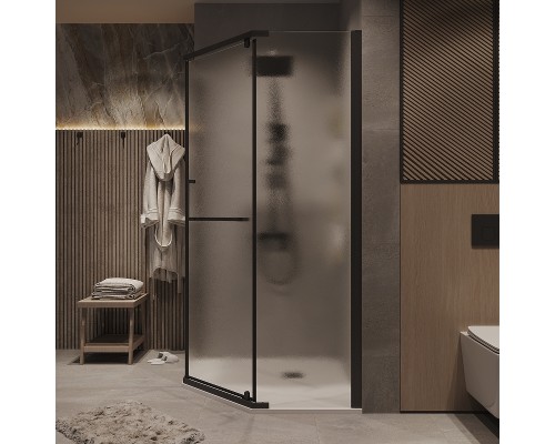 Душевой уголок Grossman Pragma 100х100 302.K33.03.1010.21.02 профиль Черный матовый стекло шиншилла