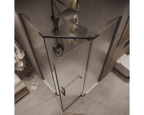 Душевой уголок Grossman Pragma 100х100 302.K33.03.1010.21.02 профиль Черный матовый стекло шиншилла