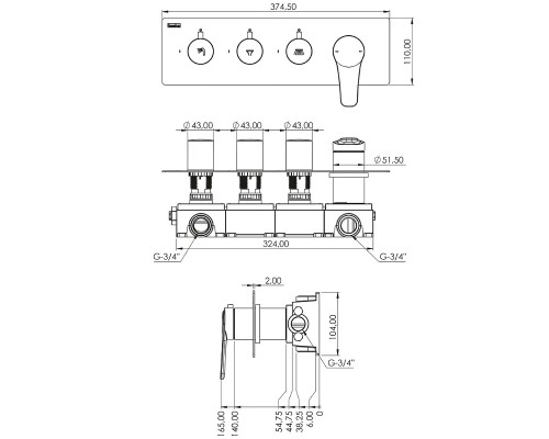Душевая система Teska Euro X EX3680 Черный матовый