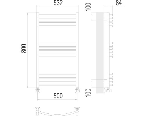 Водяной полотенцесушитель Terminus Классик П16 500x800 4670078529596 Хром, нижнее подключение, G 1/2" ВР, с угловым соединением