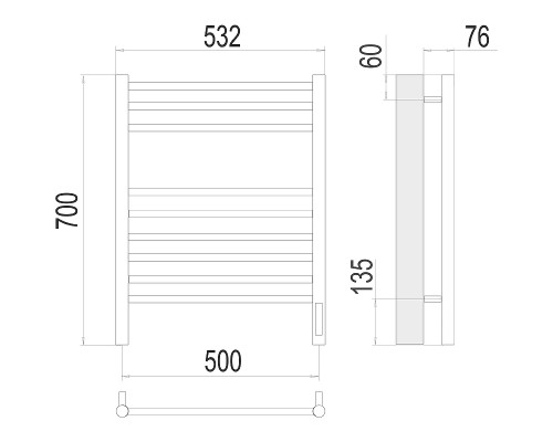 Электрический полотенцесушитель Terminus Аврора П9 500х700 4670078527240 Хром