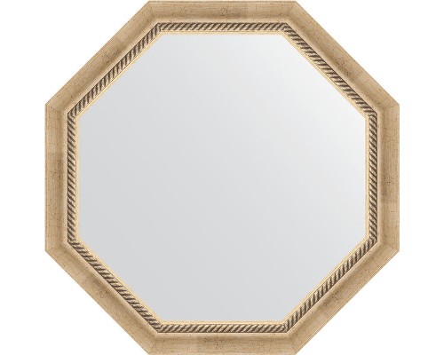 Зеркало Evoform Octagon 73х73 в багетной раме - Состаренное серебро с плетением 70 мм