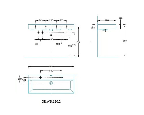 Раковина Kerama Marazzi Grande 120 GR.wb.120.2 Белая глянцевая