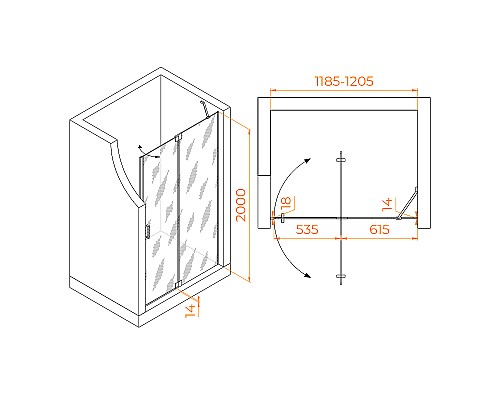 Душевая дверь RGW Hotel HO-014-Gg 120 350601412-210 профиль Серый стекло матовое