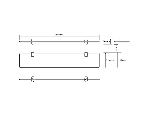 Стеклянная полка Bemeta Organic Black 167102240 Черная матовая