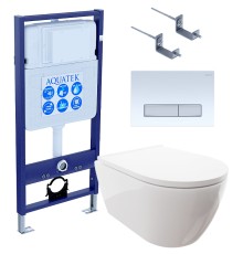 Комплект унитаза с инсталляцией Aquatek Set Aquatek Поларис-022 4в1 с сиденьем Микролифт и Белой глянцевой клавишей смыва