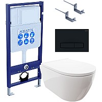 Комплект унитаза с инсталляцией Aquatek Set Aquatek Поларис-025 4в1 с сиденьем Микролифт и Черной матовой клавишей смыва