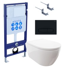 Комплект унитаза с инсталляцией Aquatek Set Aquatek Поларис-025 4в1 с сиденьем Микролифт и Черной матовой клавишей смыва