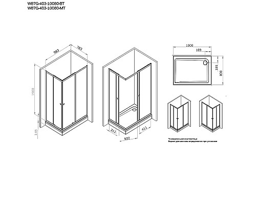Душевой уголок AM.PM Sunny 100х80 W87G-403-10080-MT профиль Хром матовый стекло прозрачное