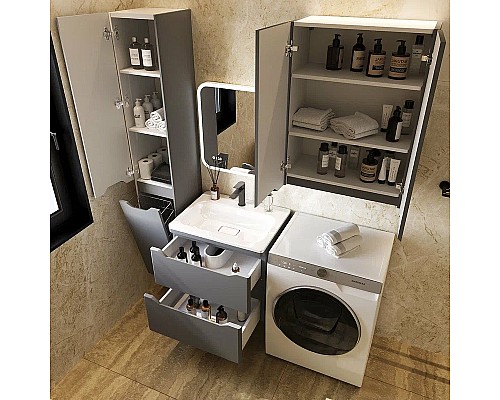 Шкаф пенал Style Line Марелла 30 L Люкс Plus СС-00002444 с бельевой корзиной Серый матовый антискрейтч