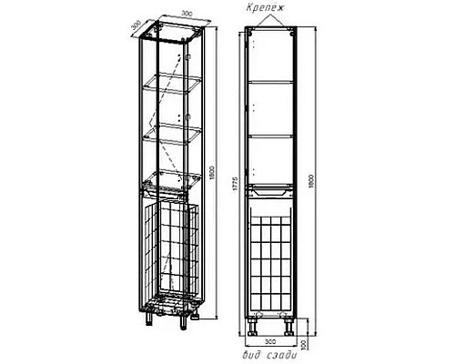 Шкаф пенал Style Line Марелла 30 L Люкс Plus СС-00002444 с бельевой корзиной Серый матовый антискрейтч