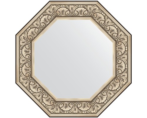 Зеркало Evoform Octagon 65x65 в багетной раме - Барокко серебро 106 мм