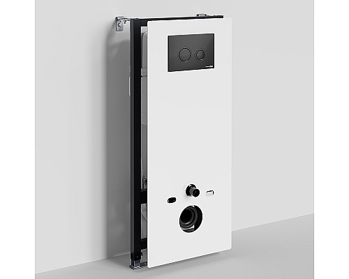 Инсталляция WasserKRAFT Abens 20TLT.010.ME.WH.MB01 для унитаза Белое стекло с Черной матовой клавишей смыва