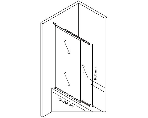 Шторка на ванну Berges River S Slider Black 98х145 065018 профиль Черный матовый стекло тонированное
