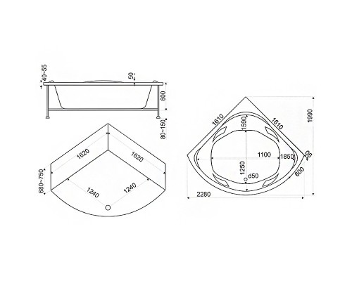 Акриловая ванна Bas Ривьера 161x161 В 00029 без гидромассажа