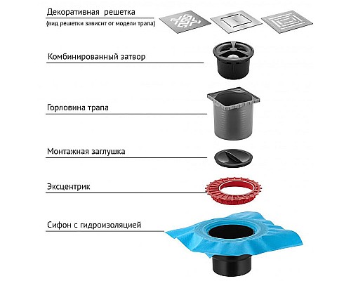 Душевой трап Berges Zentrum Uno 150x150 090472 с решеткой Хром матовый