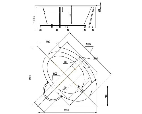 Акриловая ванна Aquatek Калипсо 146x146 KAL146-0000045 без гидромассажа с фронтальной панелью с каркасом (разборный) со слив-переливом